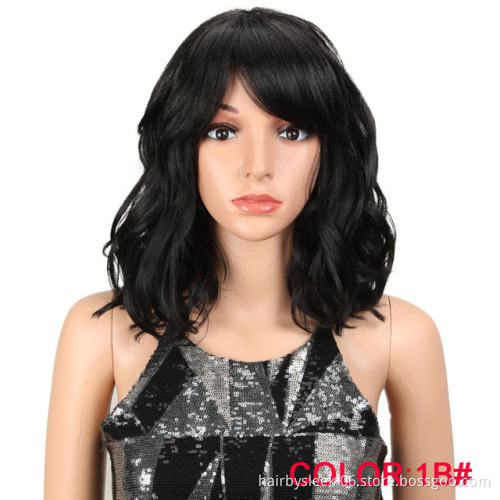 Wholesale 12 inches Short Bob Wig With Bangs Heat Resistant Wig For Black Women Ombre 3 Color Loose Wavy Hair Synthetic Wigs